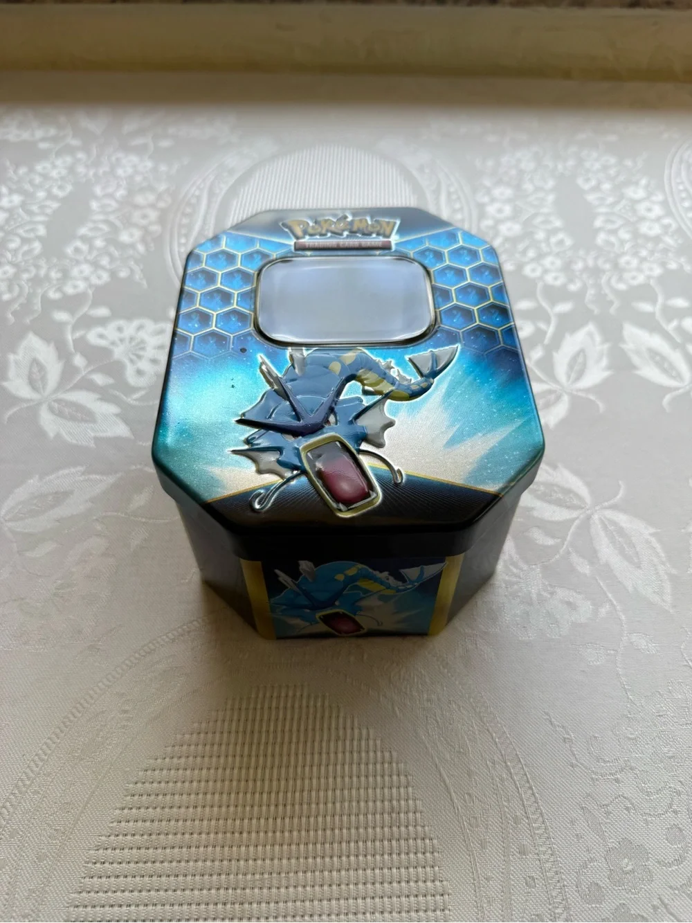 Pokémon Hidden Fates Trading Card Game Empty Tin Box with Gyarados Artwork Blue